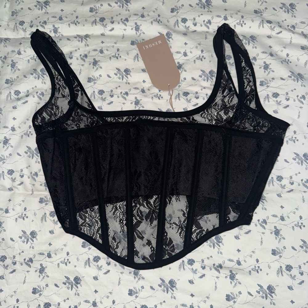MESHKI Black Lace Corset Top